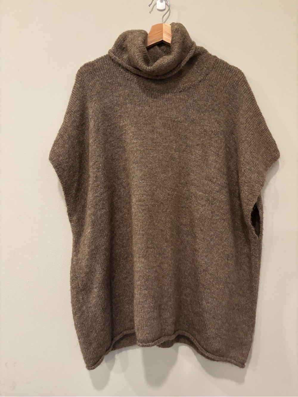 Turtleneck Poncho Sweater - Taupe Brown One size Layered Look Cozy Fall Winter